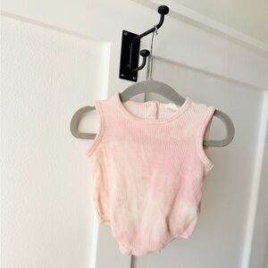 SpearmintLOVE Baby Girls’ Waffle Knit Pink and Cream Tie-Dye Bubble Romper